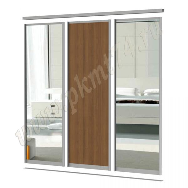 Комплект из двух зеркальных дверей и одной ЛДСП МТ 101-6 Орех