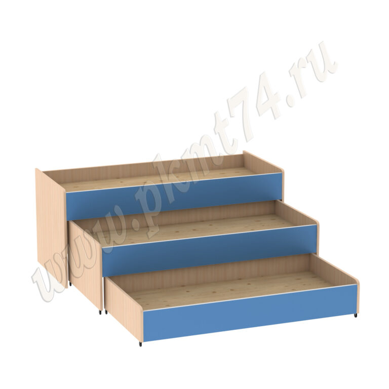Кровать трёхъярусная МТ 17-33 Дуб Молочный-Голубой