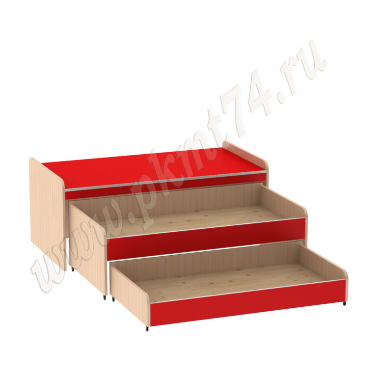 Кровать тумбовая с двумя ярусами МТ 17-110 Дуб Молочный-Красный