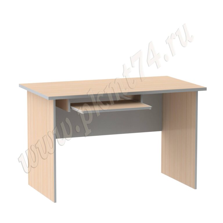 Стол компьютерный офисный с полкой под клавиатуру МТ 07-1 Молочный-Алюминий