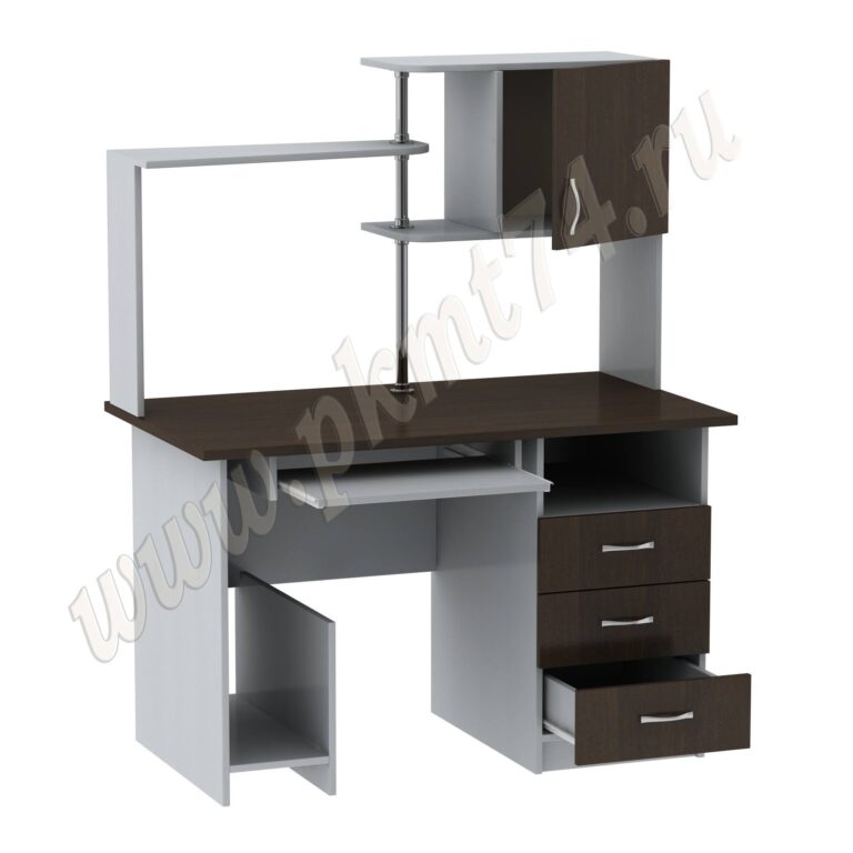 Стол компьютерный с полками МТ 07-11 Алюминий-Венге