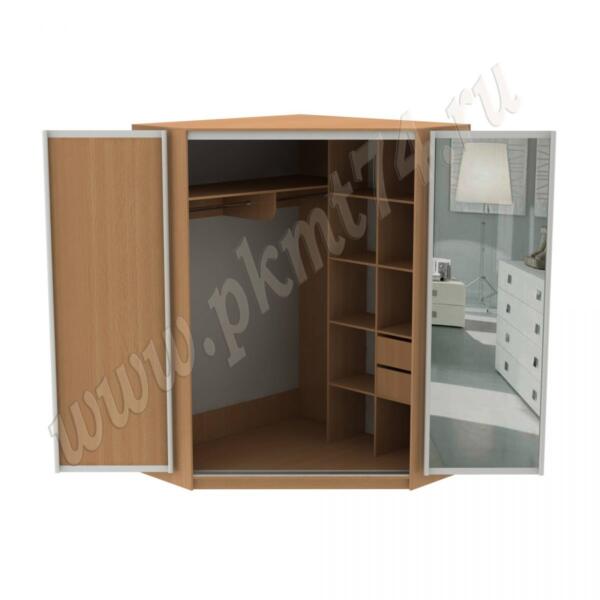 Угловой шкаф купе с зеркалом МТ 15-21 бук Бавария светлый