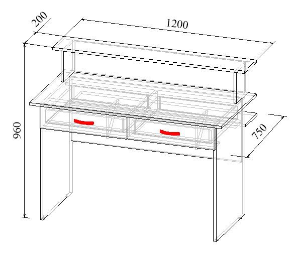 Стол барьер с ящиками под формуляры МТ 08-5 чертеж с размерами