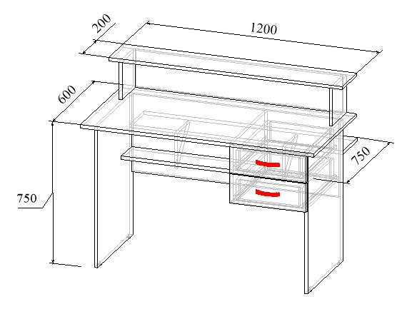 Стол кафедра с ящиками МТ 08-9 чертёж с размерами