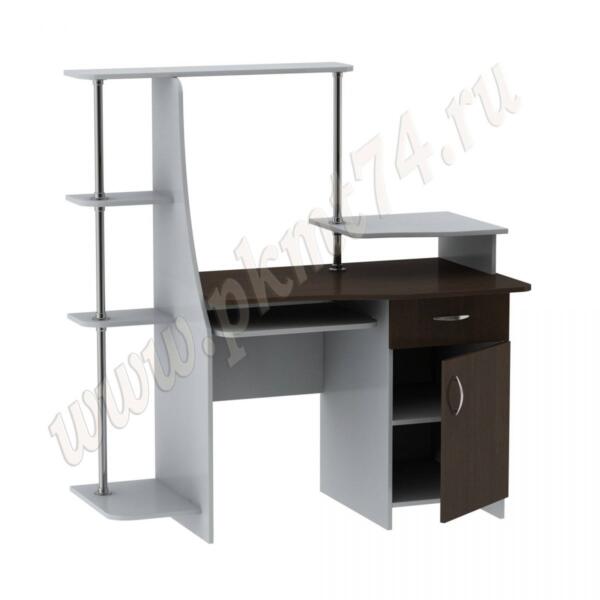 Стол компьютерный с полочками для книг МТ 07-16 Алюминий-Венге