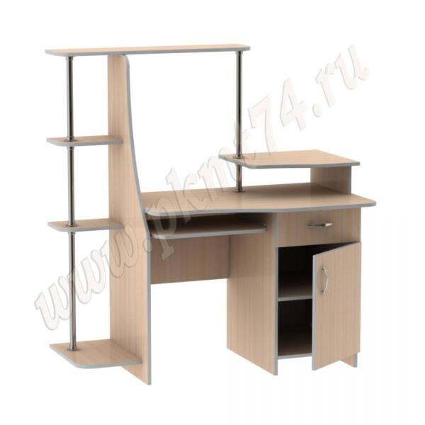 Стол компьютерный с полочками для книг МТ 07-16 Молочный-Алюминий