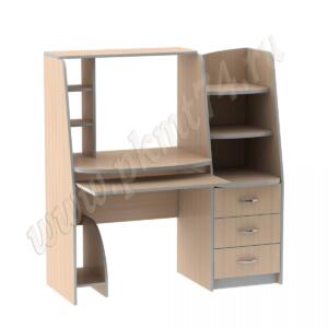 Стол компьютерный с тумбой и надставкой МТ 07-15 Молочный-Алюминий Стол компьютерный с тумбой и надставкой МТ 07-15 Молочный-Алюминий