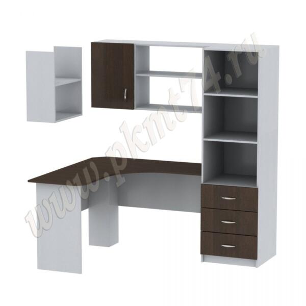 Стол компьютерный угловой с пеналом и полками МТ 07-17 Алюминий-Венге