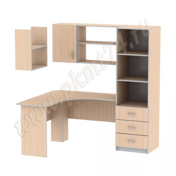 Стол компьютерный угловой с пеналом и полками МТ 07-17 Молочный-Алюминий