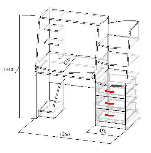 Стол компьютерный МТ 07-15 чертёж с размерами