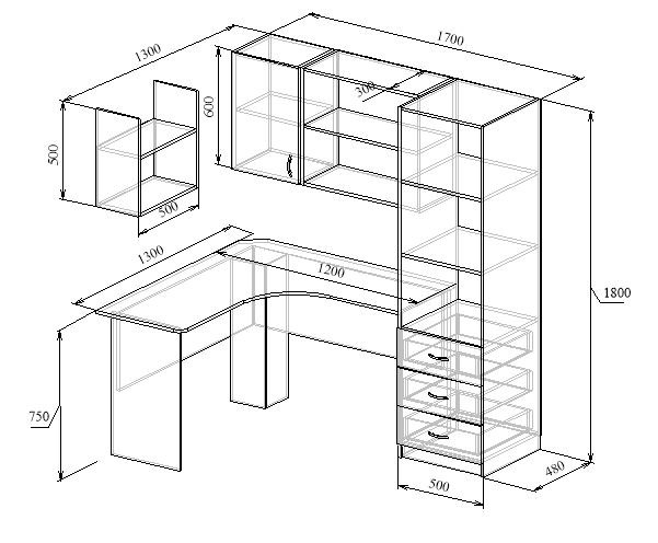 Стол компьютерный угловой с пеналом и полками