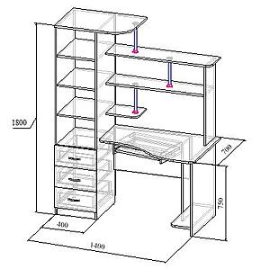 Стол компьютерный МТ 07-18 чертёж с размерами Стол компьютерный МТ 07-18 чертёж с размерами