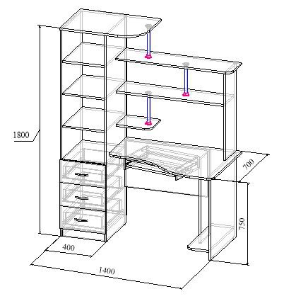 Стол компьютерный МТ 07-18 чертёж с размерами