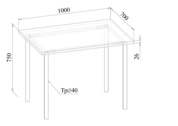Стол кухонный, разборный каркас МТ 20-6 1000х700х750