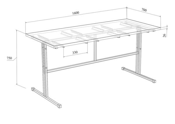 Стол обеденный на металлическом каркасе МТ 20-4 1600х700х750