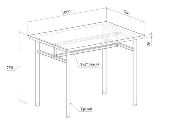 Стол обеденный на разборном металлическом каркасе МТ 20-8 1000x700x750 Стол обеденный на разборном металлическом каркасе МТ 20-8 1000x700x750