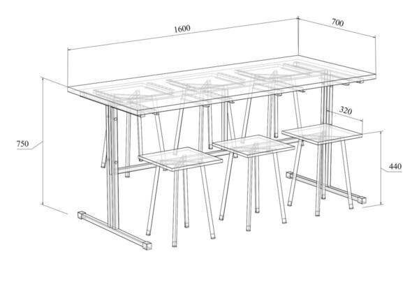 Стол обеденный с табуретами МТ 20-9 1600x700x750