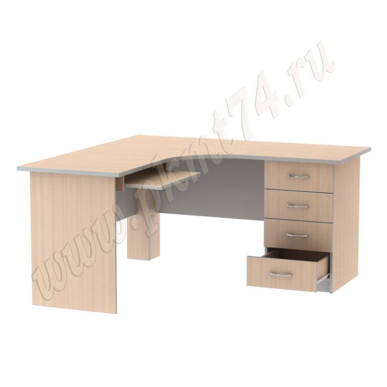 Стол угловой компьютерный для офиса МТ 07-6 Молочный-Алюминий