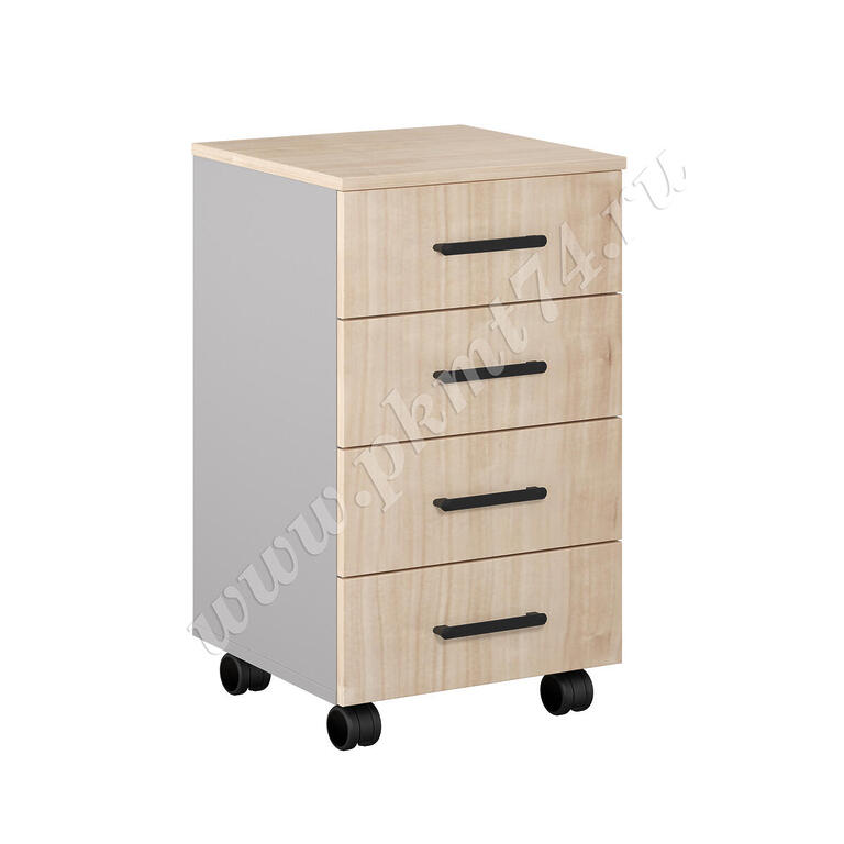 Тумба с ящиками на колесах МТ 09-18 Вулканический серый - Клен