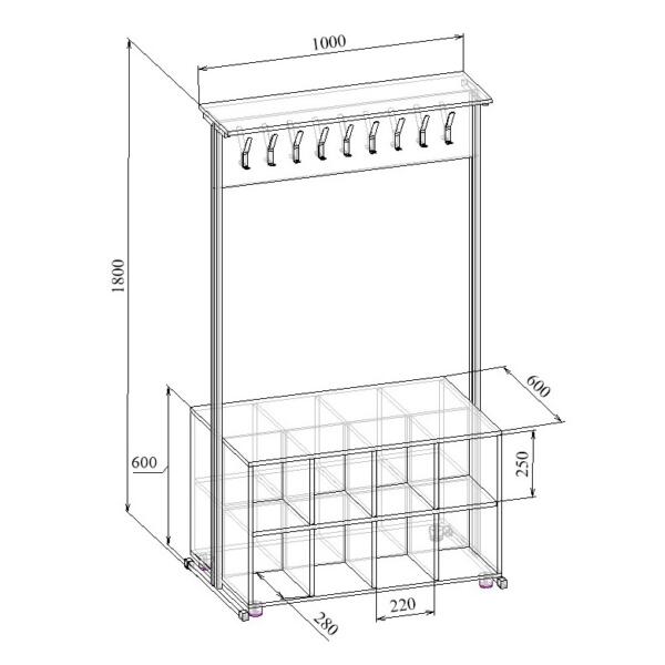 Вешалка гардеробная с шестнадцатью ячейками МТ 04-11