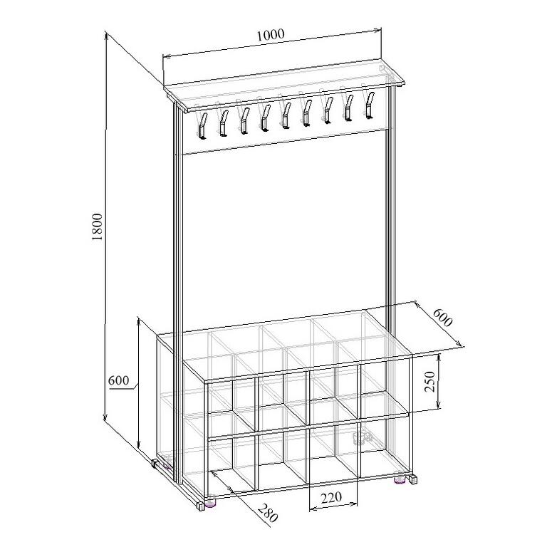 Вешалка гардеробная с шестнадцатью ячейками МТ 04-11