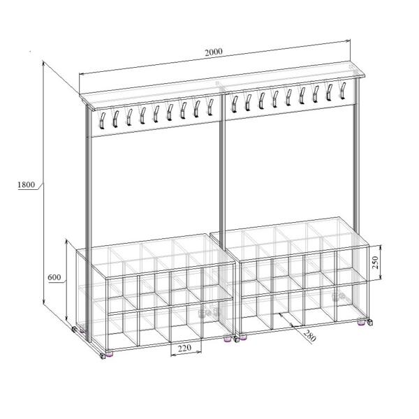 Вешалка гардеробная с ячейками для обуви МТ 04-13