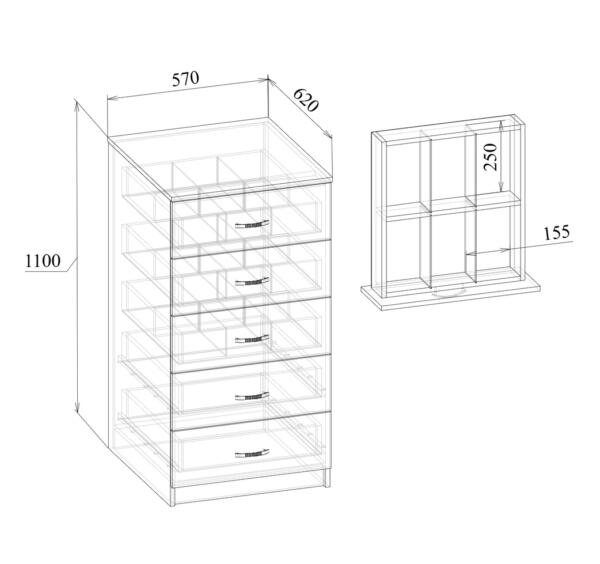Тумба картотечная МТ 25-3, 570х620х1100