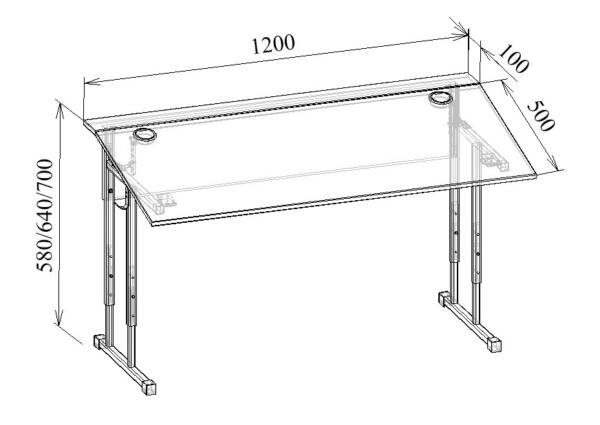 Парта регулируемая двухместная 3-5 группы роста МТ 01-9 чертеж