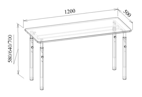 Стол двухместный на телескопических опорах МТ 01-22 чертеж