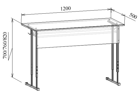 Стол с полкой двухместный регулируемый МТ 01-5 стол (5-7) чертеж