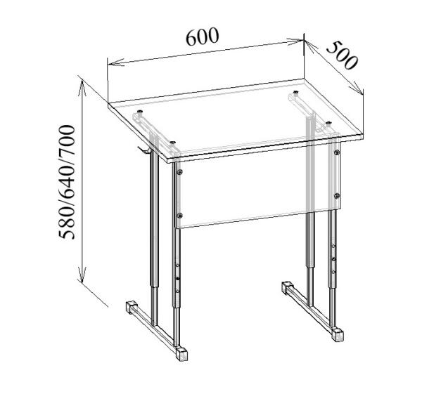 Стол ученический с регулировкой высоты МТ 01-7 (3-5 группа) эконом чертеж